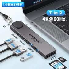 7-in-2 USB C HUB For MacBook 4K@60Hz HDMI Wireless Gigabit Docking Station PD TF