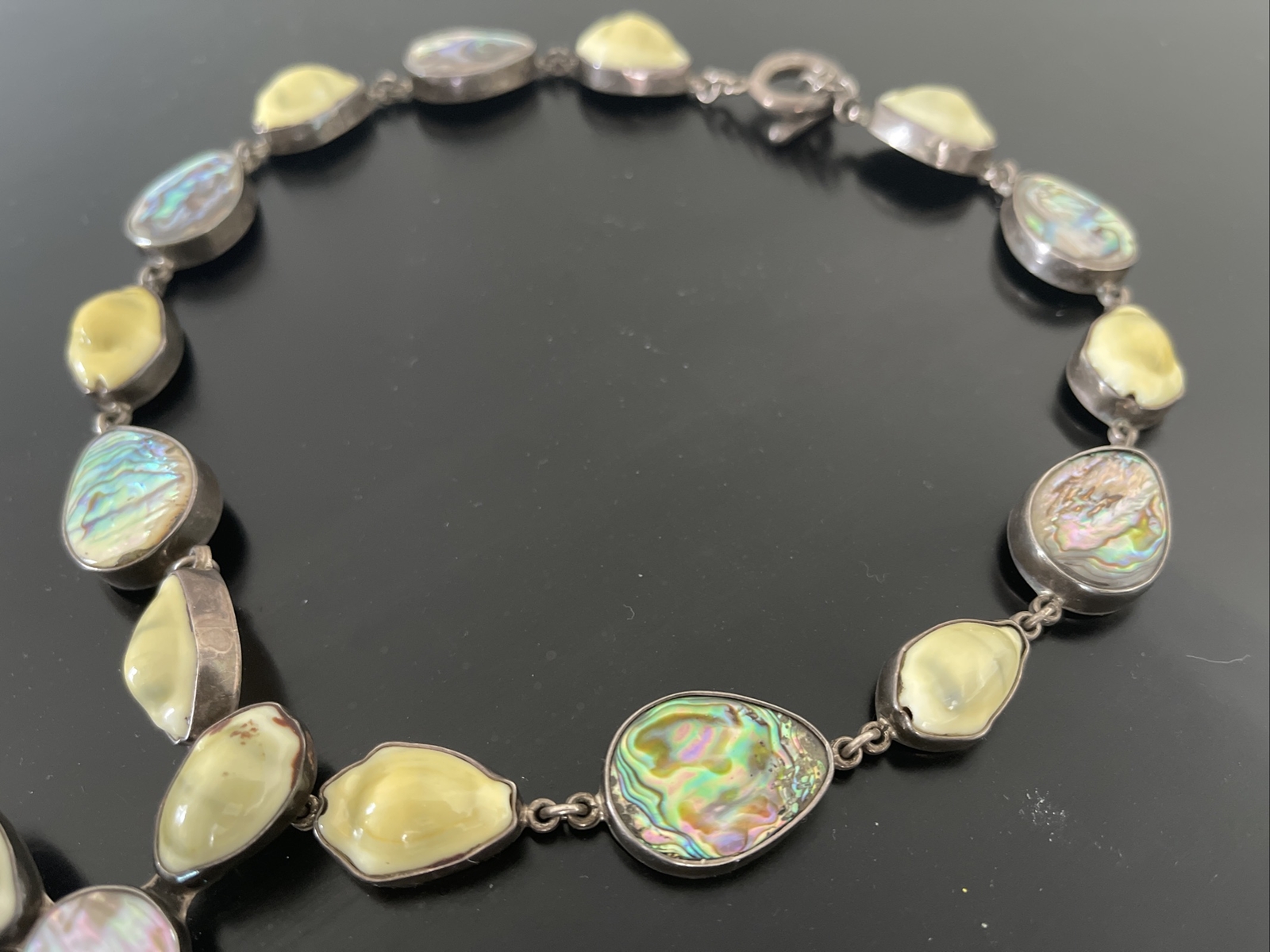 Statement Abalone Necklace with Large Cross Sterl… - image 5