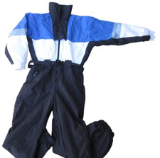 Vintage 80s Downhill Racer 1-Pc Blue Black Colorblock Ski Bib Snowsuit Mens Sz L
