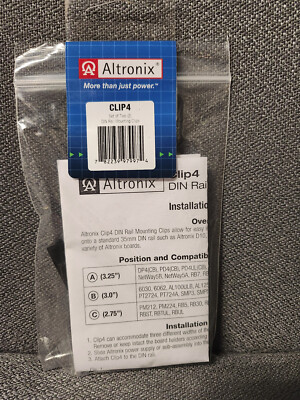 3 Position Din Rail Mount Clips, Black, Altronix #CLIP4. (2 per Pack)