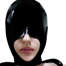 Black Jaw Open Latex Hood Back Zipper Rubber Mask Cosplay Clubwear Fetish 0.4mm