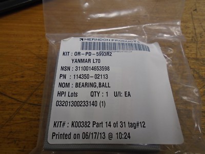 Genuine Yanmar L60 L70 Replacement Crankshaft Ball Roller Bearing 114350-02113