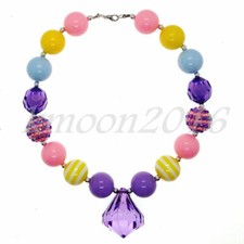 Fashion Women Purple Pendant Chunky Beads Kids Gumball Bubblegum Necklace Gift