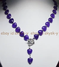 12MM Purple Amethyst Heart Gems Beads Pendant Necklace Tibetan Silver Love Clasp