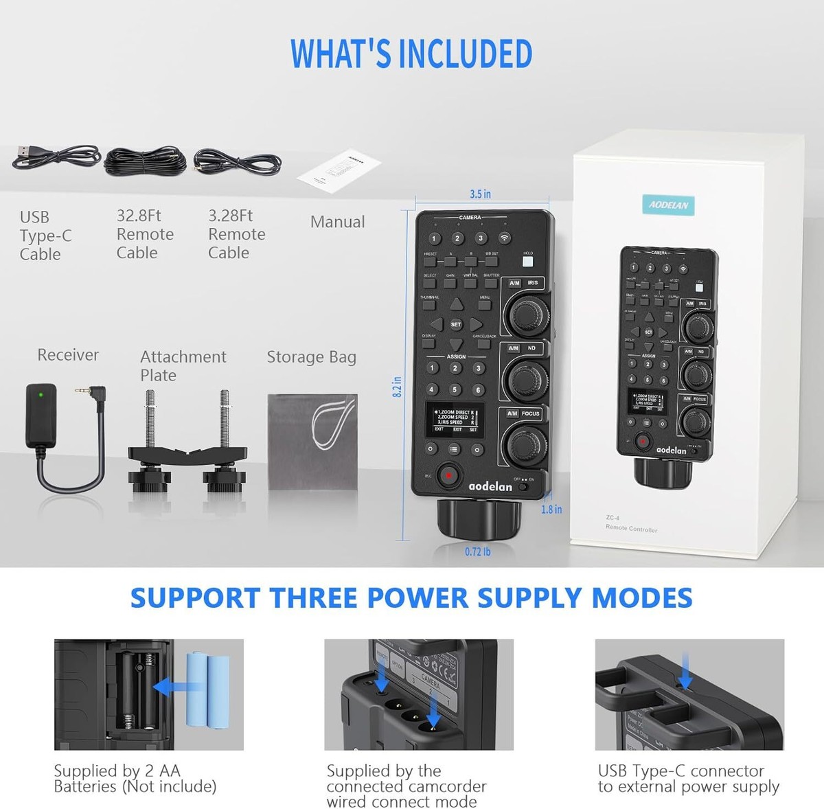 AODELAN Wireless Remote ZC-4 Focus, Iris, Zoom, ND Adjust Replaces