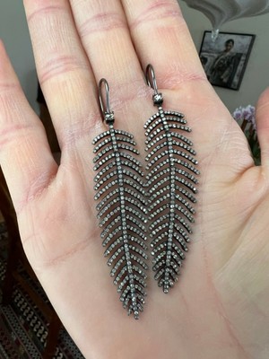 Diamant Ohrhänger Feder Ohrringe 2,5'' lang - 4 Karat natürlicher Diamant