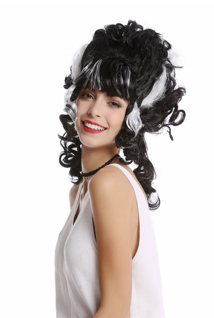 Wig Ladies Halloween Frankenstein Beehive Pinned Up Black White