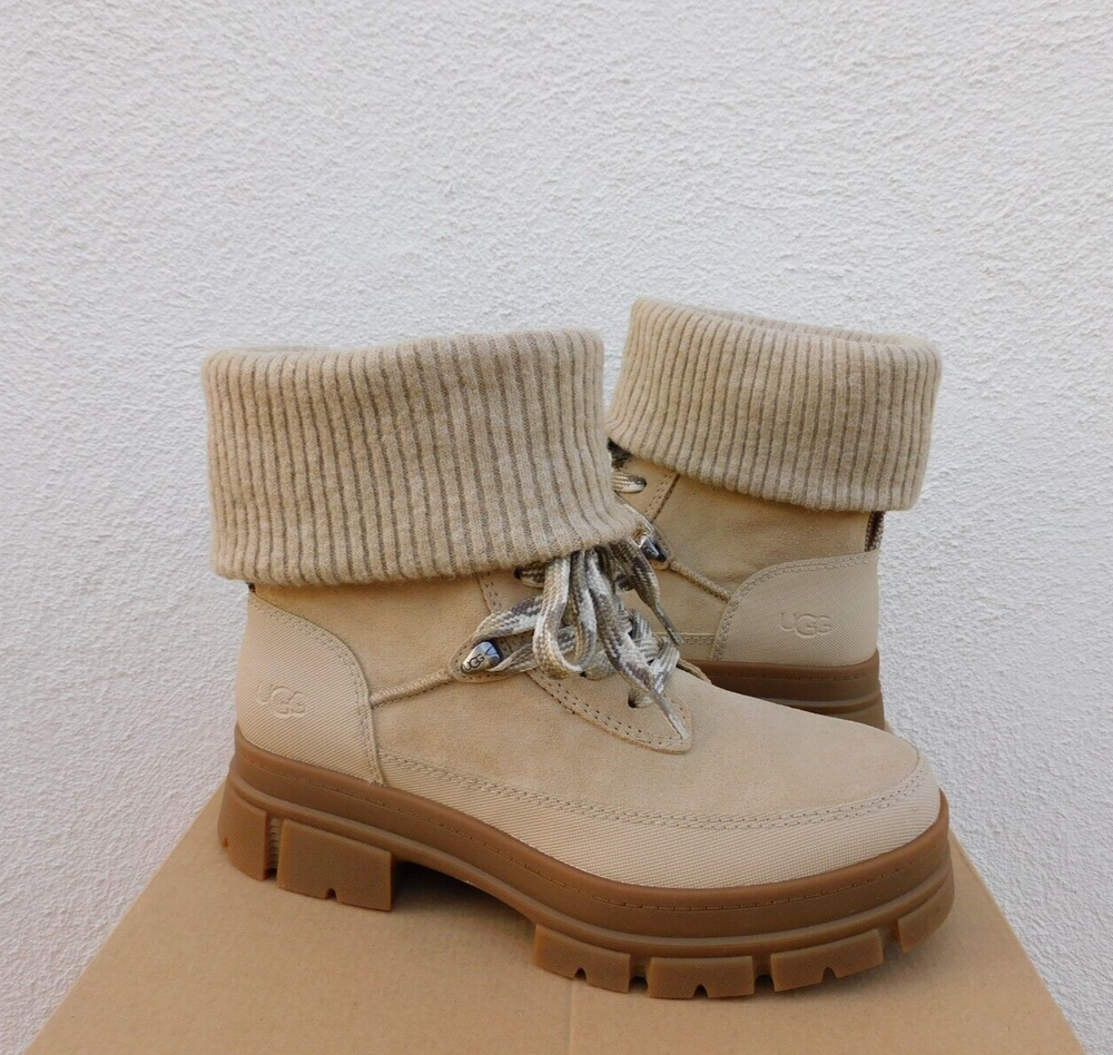 UGG MUSTARD SEED ASHTON HIKER WATERPROOF SUEDE ANKLE BOOTS, US 6/ EUR 37 ~NIB