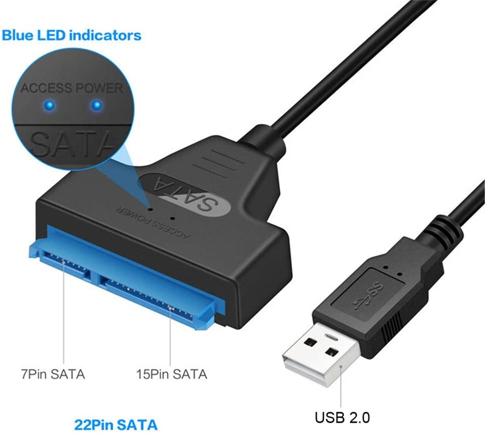 USB 3.0 auf zu SATA Adapter Kabel 22 Pin Für 2,5" Festplatte PC Laptop HDD SSD - Bild 4 von 4