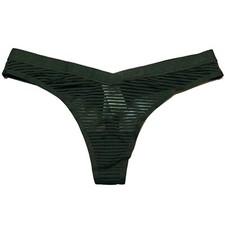 NWT AERIE Thong Sz M Green Mesh Stripe