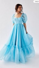 Free People X Selkie The Ritz Gown Maxi Dress Seaside Blue Polka Dots S