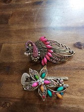 Lot Of 2 multicolor Embellished 4"in Metal Hair Clip GUC FAST SHIP