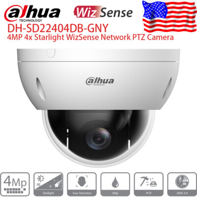 Dahua 4MP Starlight 4x Zoom PTZ WizSense IP Camera IVS SMD3.0 SD22404DB-GNY