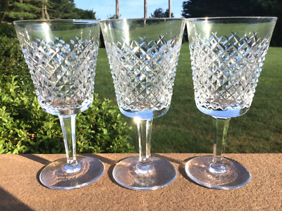 WATERFORD Ireland Alana Waters Set 3 Old Mark Cut Glass Diamond Pattern Dazzling