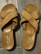 Mila Paoli Criss Cross Slide Beige Sandals Italy