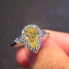 2 Ct Pear Cut Lab Created Yellow Citrine Engagement Ring 14K White Gold Plated