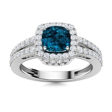 Split Shank 5MM Cushion Halo Accents 925 Sterling Silver London Blue Topaz Ring