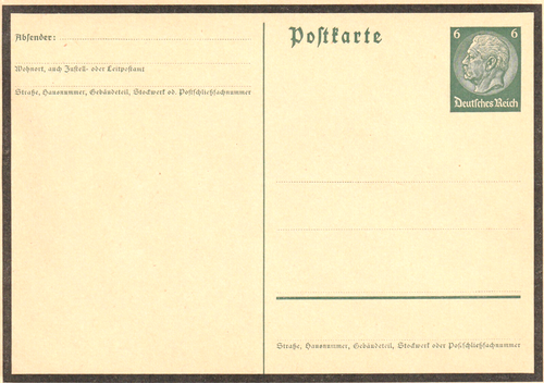 Ganzsache / DR Mi# P235, blanko, 6 Pfg Hindenburg mit Trauerrand