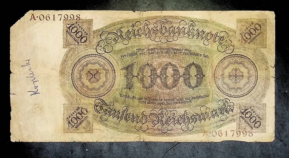 1924 Germany  1000 REICHSMARK Banknote - Image 2 of 2
