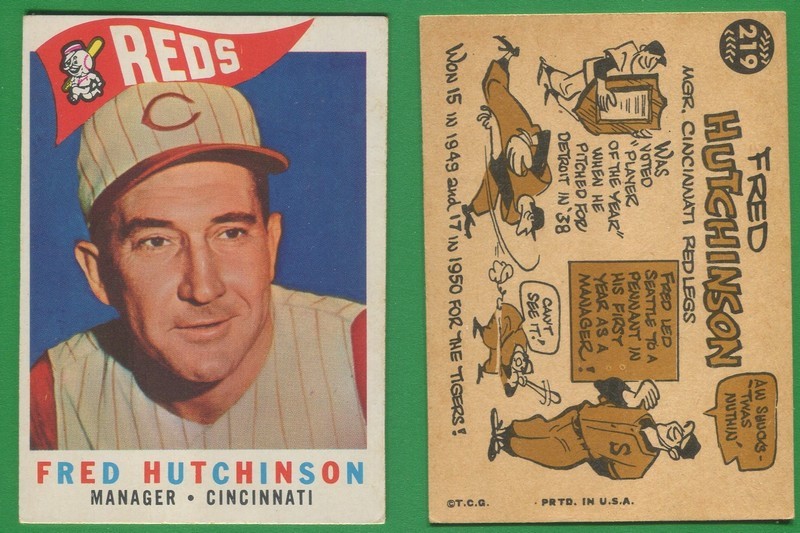 1960 Topps Baseball ~~~ FRED HUTCHINSON ~~~ No. 219 ~~~ Free S/H
