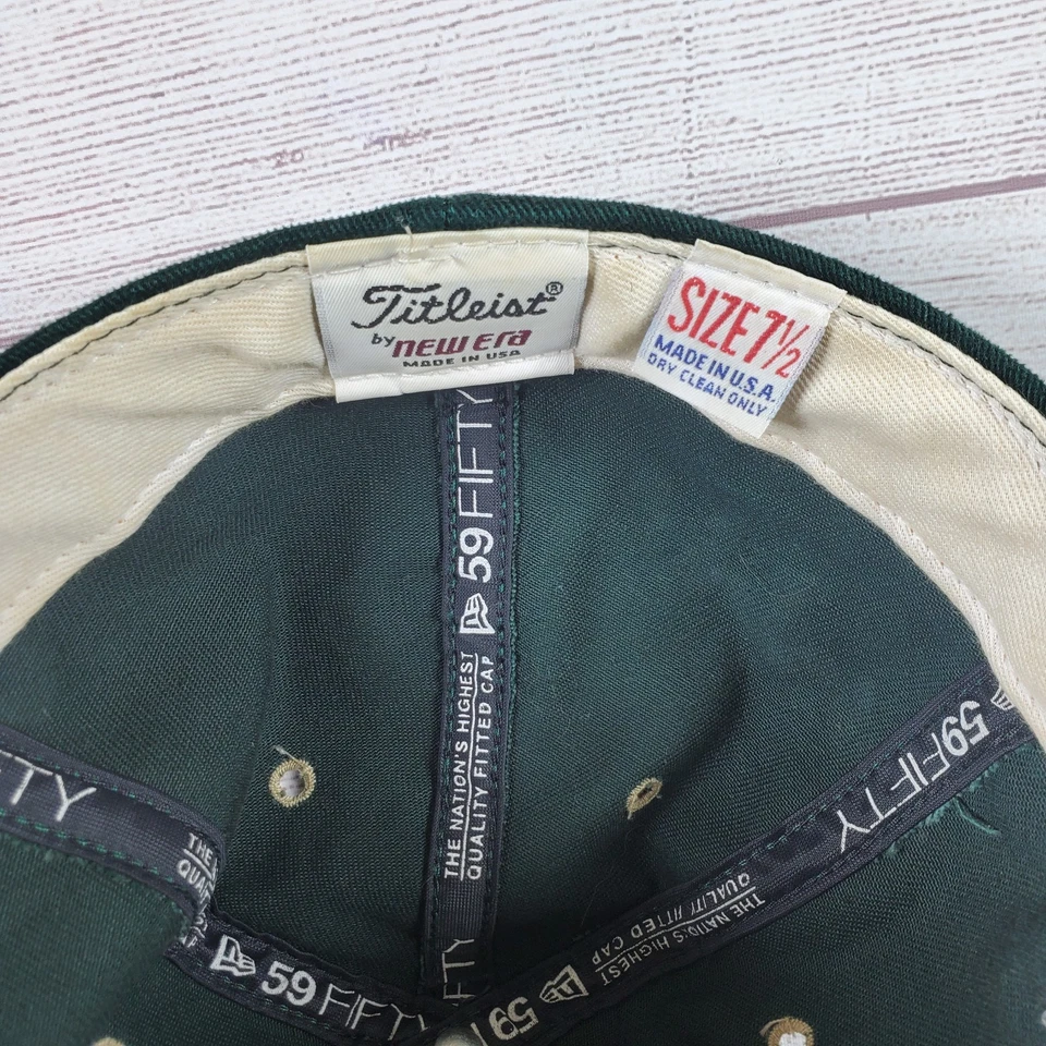 Vintage Titleist By New Era Hat Fitted 7 1/2 Green Brown Pro Footjoy Made In USA - Image 3 of 4