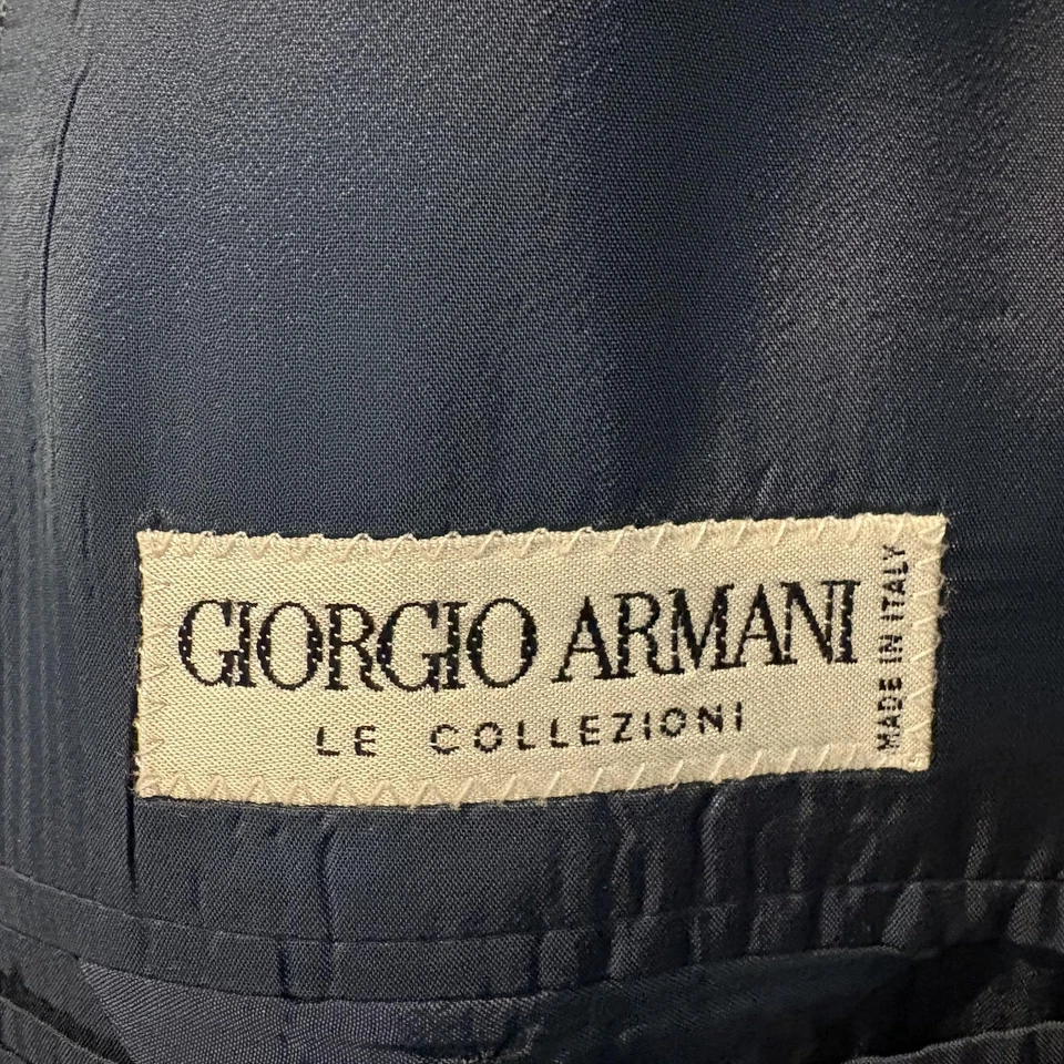 Блейзер Giorgio Armani Le Collezioni из льняной смеси темно-синий текстурированный итальянский винтажный - Изображение 2 из 4