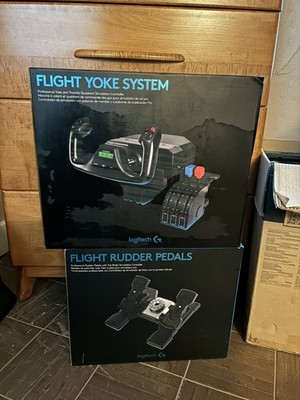 Logitech Flight Yoke Throttle System with Rudder Pedals w/ Boxes Tested