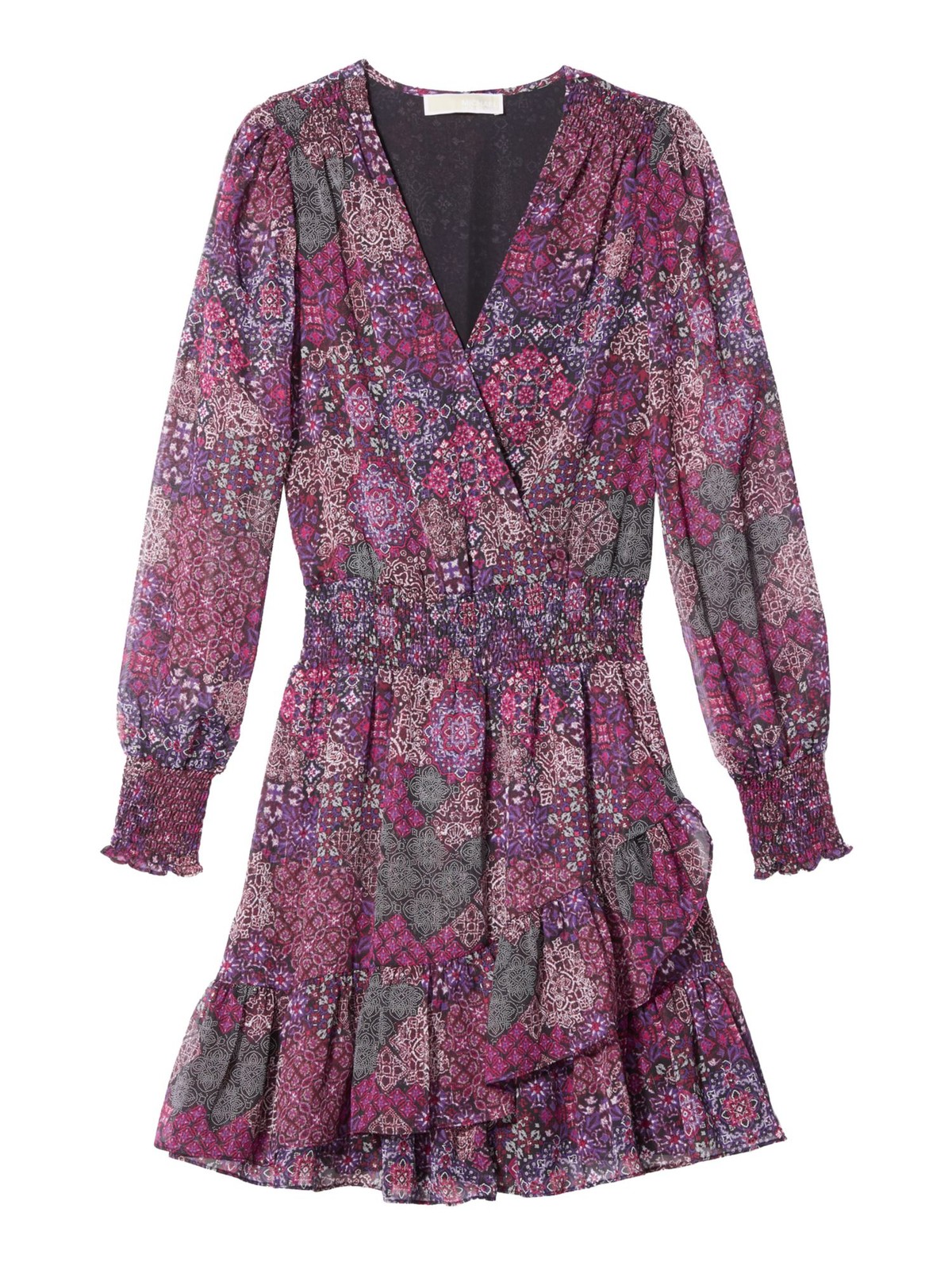 Женское фиолетовое платье MICHAEL MICHAEL KORS с длинным рукавом длиной до колен из искусственной кожи с запахом XL