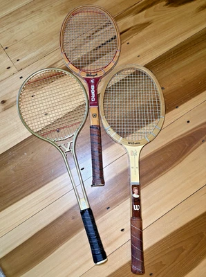 Lot of 3 Vintage Wood Tennis Rackets Wilson Connolly Bancroft Borg Shin Nippon - Photo 1/4