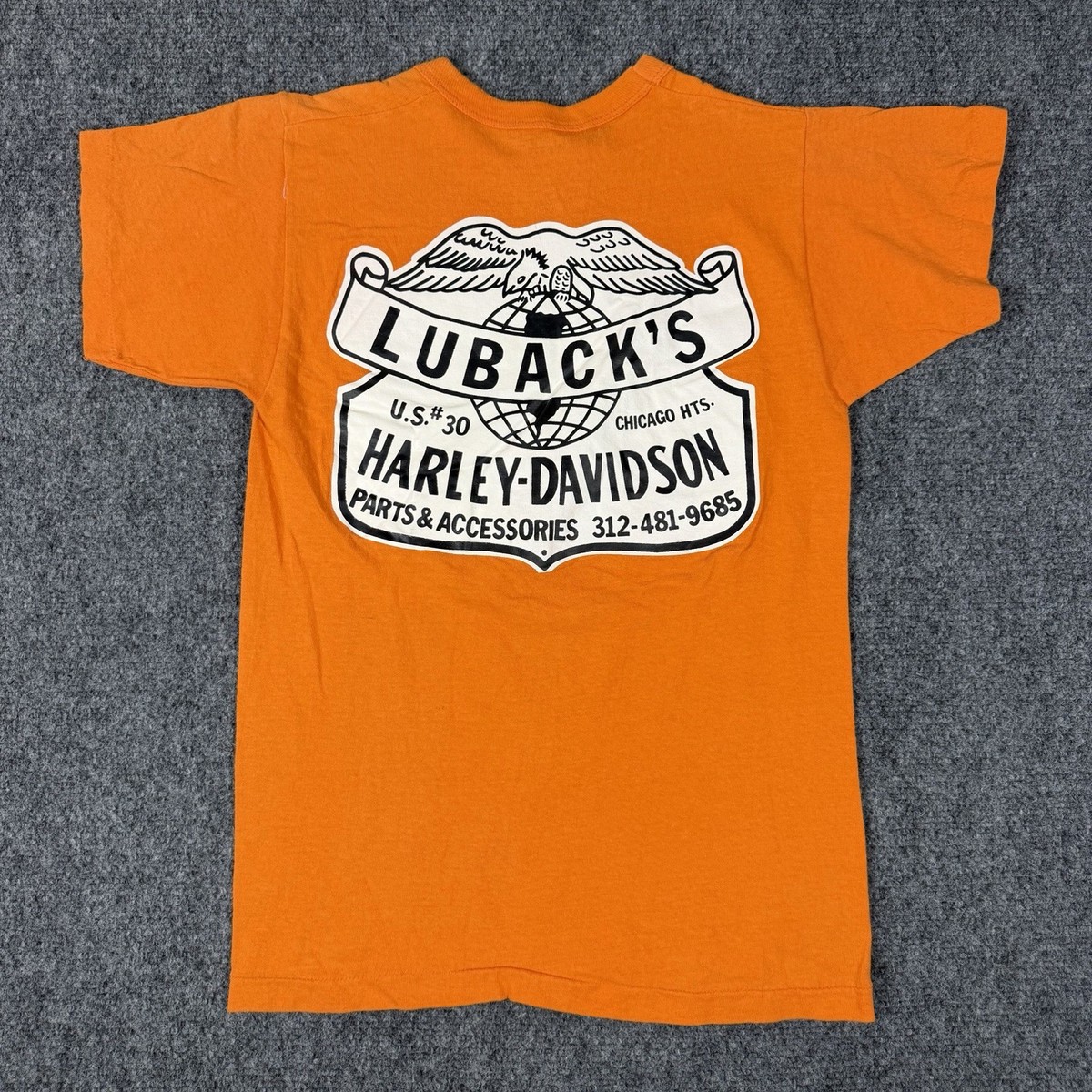 Vintage Harley Davidson 80s Shield Towncraft T Shirt Orange Size