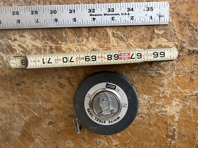 Vintage Lufkin Measuring Tool Lot HW50 White Steel Tape & No. 966 Folding Rule