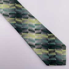 Bespoke New York Geometric Pattern Silk Blend Men's Necktie Green Gray Yellow