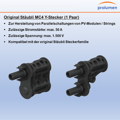 Original Stäubli  MC4 Y-Stecker / Abzweigstecker / Verteiler / 1 Paar
