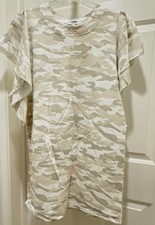 Mud Pie Women’s small S shirt Dress White Gray Camo camouflage Tristan Ruffle