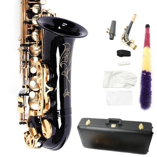 New Black Alto Eb Sax Saxophone Gold w/ Case Tuner Accessories