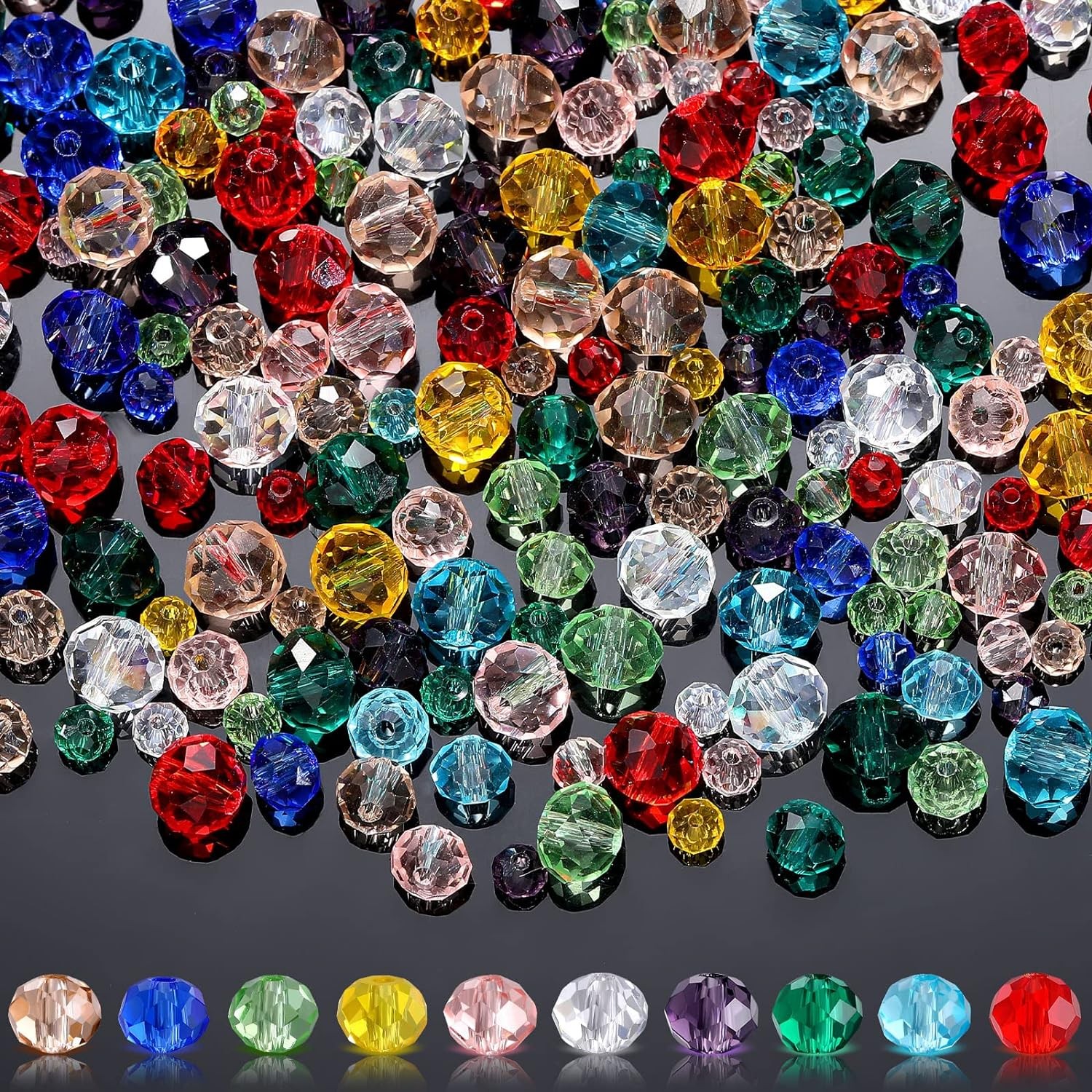 1000 Pcs Assorted Colorful Faceted Glass Beads Bulk for DIY Jewelry Making