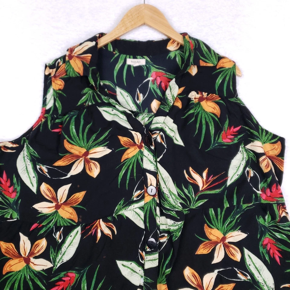 Vestido Púrpura Lluvia Sin Mangas Botón 3X Negro Tropical Core Resort Wear Boho Chic Foto 2 de 4