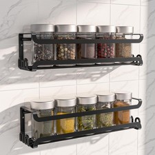 2 Pack Wall Mounted Spice Rack with 16 Hooks Organizer Shelf for Stove Cabinet