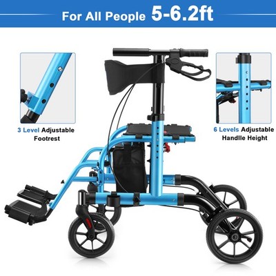 WALK MATE 10 Deluxe Rollator Walker 2in1 Medical Aid Transport Chair Wheelchair