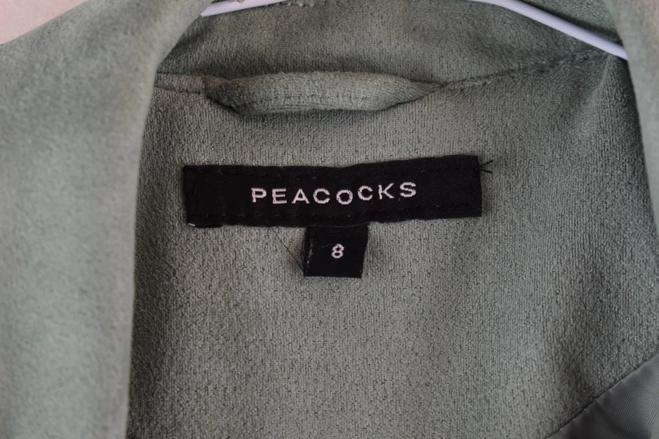 PEacocks Womans Green Zip Biker Faux Suede Jacket SIze 8 Cropped - Image 4 of 4