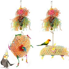 4 Pack Parakeet Chewing Foraging Shredder Toy, Bird Parrots Shredding Toys, B...