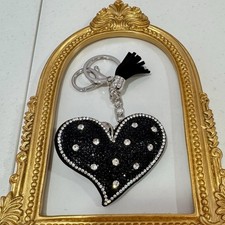 New Black Rhinestone Heart Keychain Bag Charm