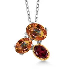 925 Silver and 10K Yellow Gold Ecstasy Mystic Topaz and Rhodolite Garnet