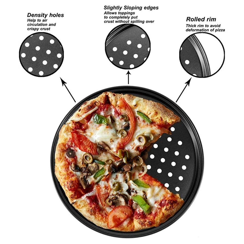 Pizzablech Stanzbackblech Antihaft mit Loch Pizzaform Grillblech Backform R9442 - Bild 3 von 4