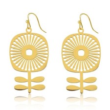 Boho Flower Dangle Earrings for Women, Gold Scandinavian Retro 60s 70s Floral