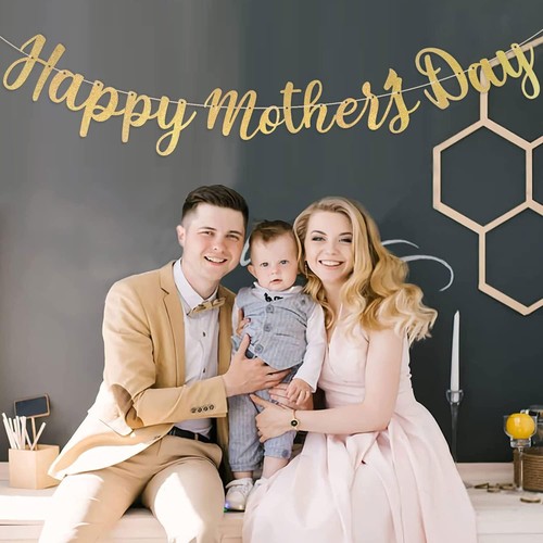 Happy Mother's Day Decorations Banner - NO DIY - Gold Glitter Mothers - Picture 6 of 6