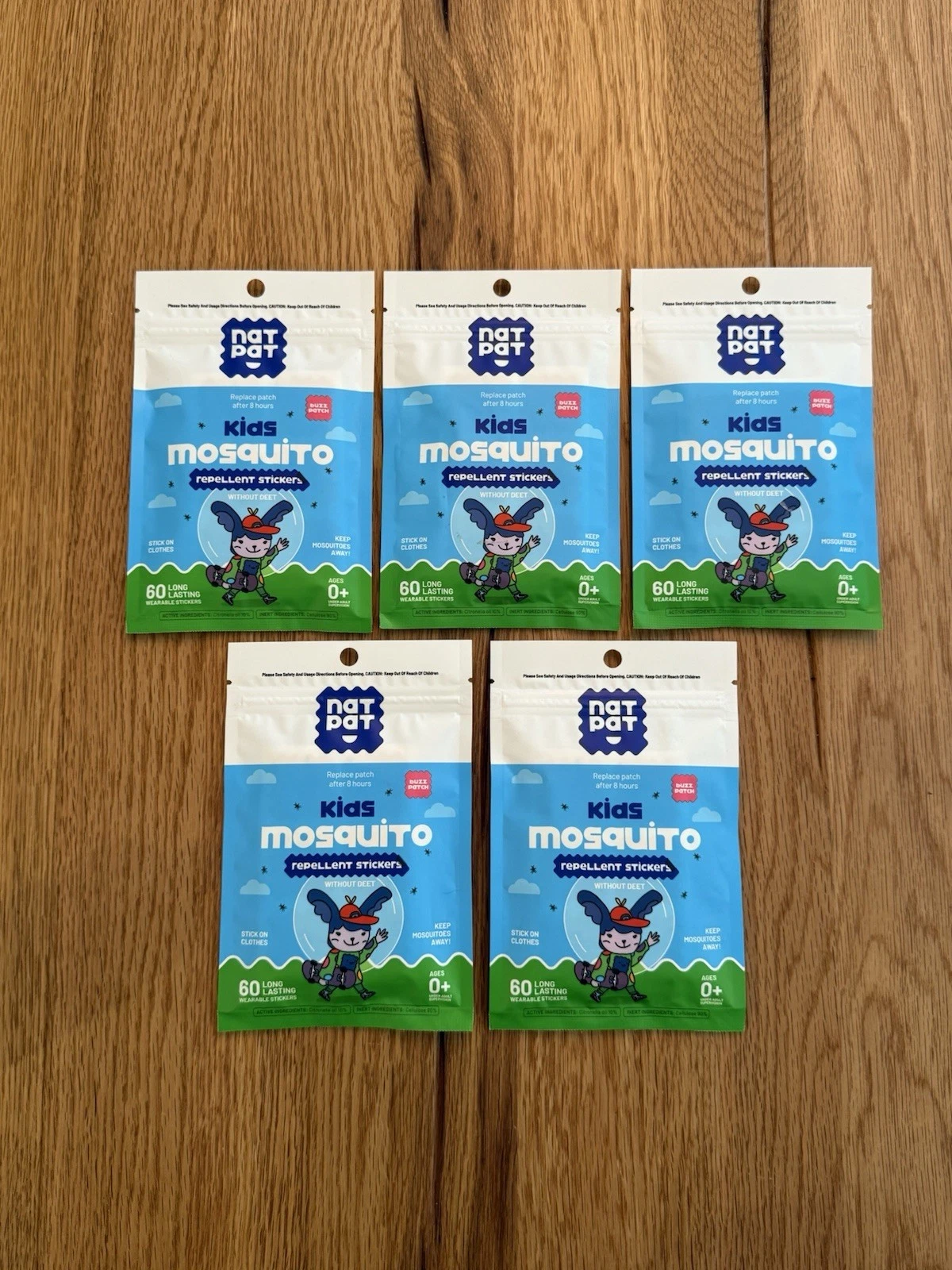 5 Packs Of 60 Stickers Nat Pat Kids Mosquito Repellent Stickers No DEET - New