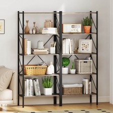 2 PCS 5-Tier Bookshelf, Industrial Tall Bookcase w/ Open Storage Shelves