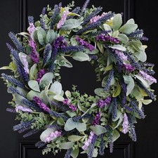 Lavender Wreaths for Front Door, 20 inch Artificial Farmhouse Wreaths for Wal...