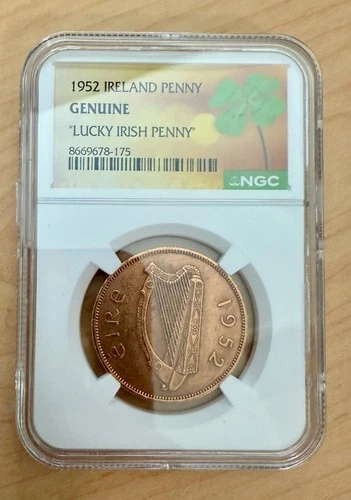 ☘️1952 IRELAND PENNY Genuine NGC Certified Lucky Irish Penny☘️